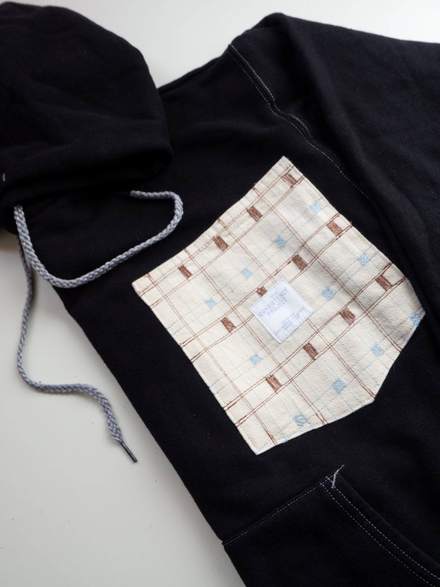 Reworked Pocket Hoodie (Size M) - Brown, and Blue Checker Pattern