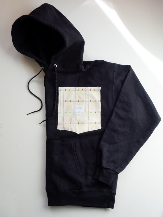 Reworked Pocket Hoodie (Size M) - Brown, Blue, Yellow Square Pattern