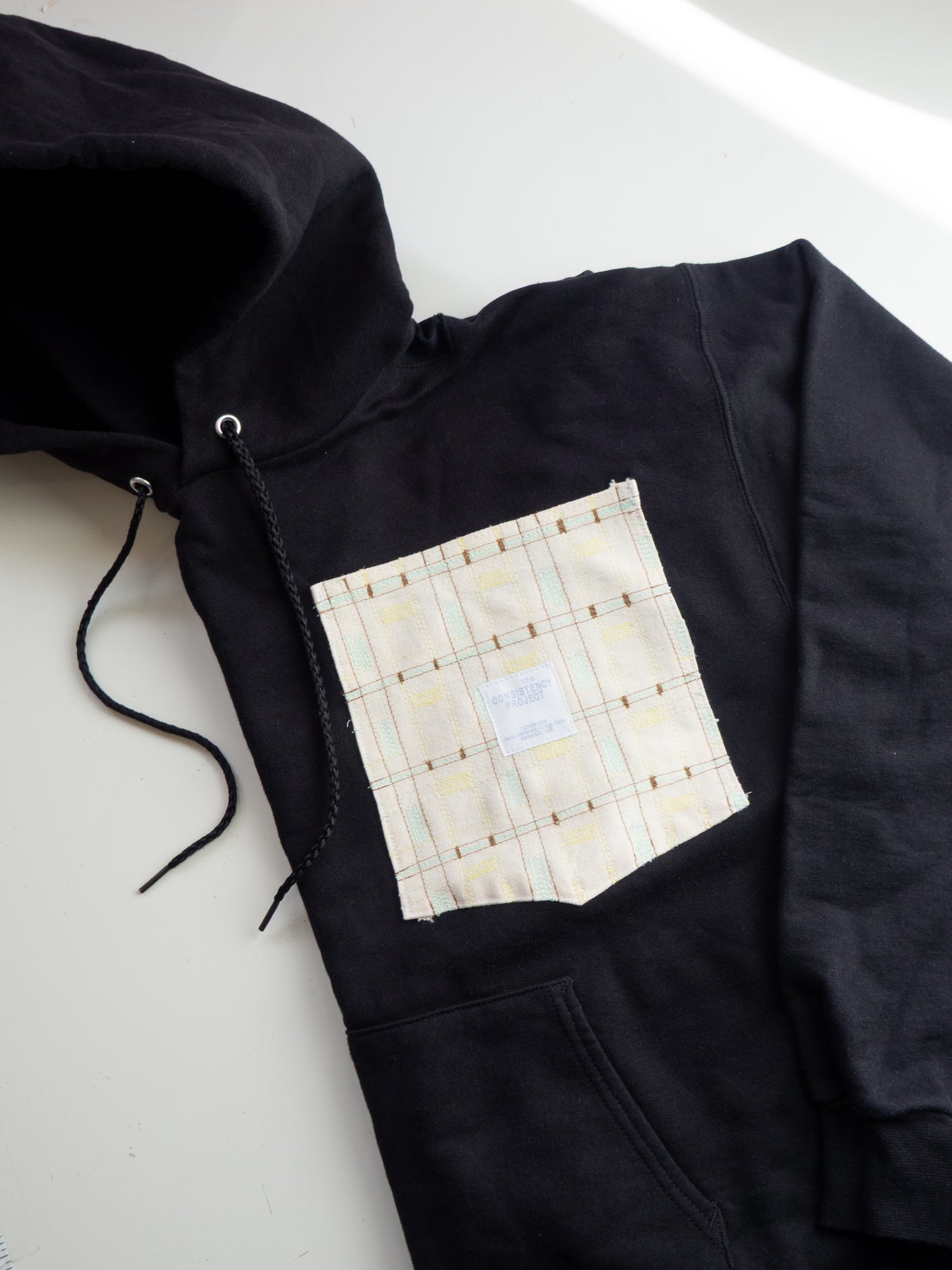 Reworked Pocket Hoodie (Size M) - Brown, Blue, Yellow Square Pattern