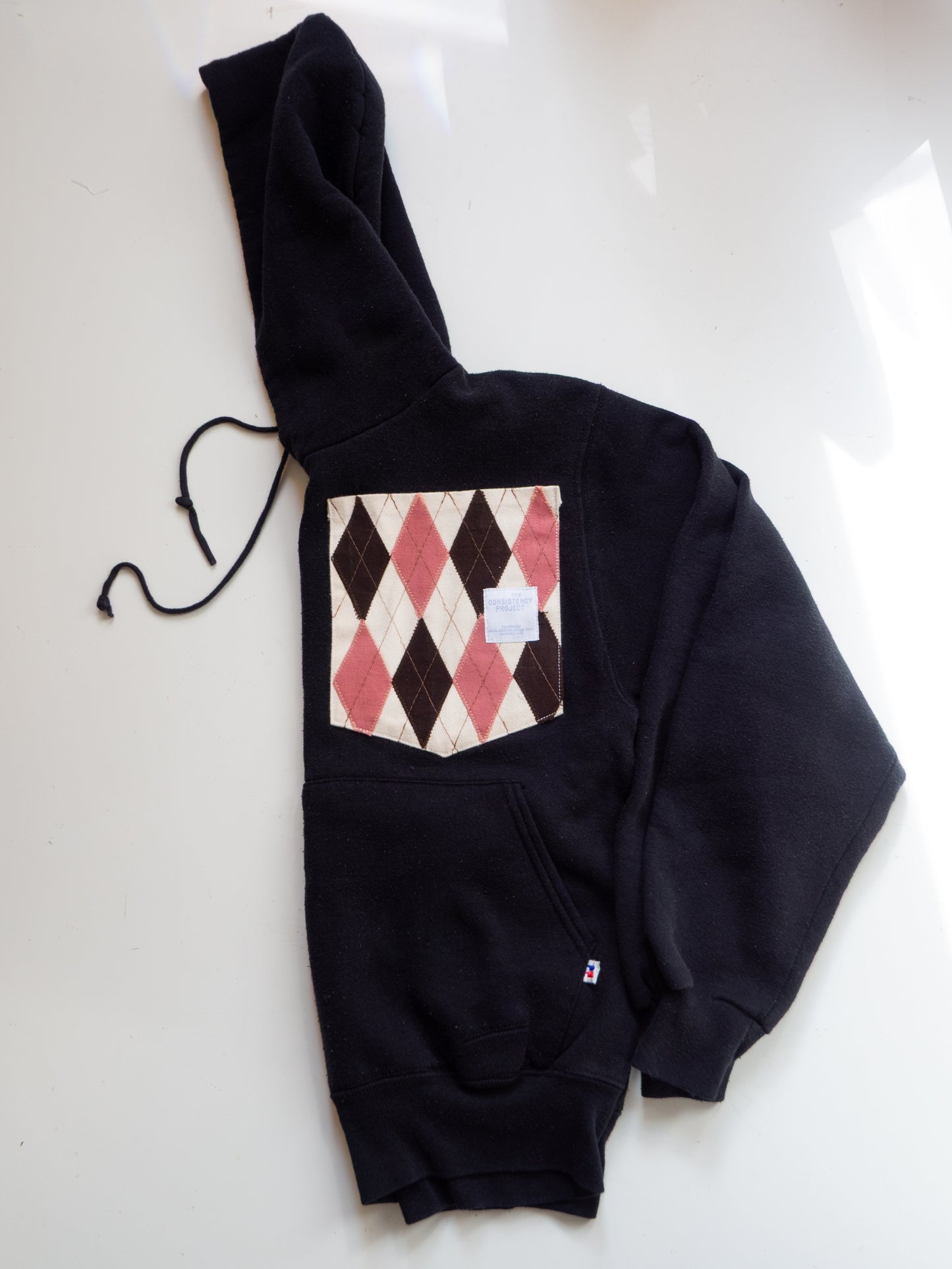 Reworked Pocket Hoodie (Size XS) - Brown and Pink Argyle