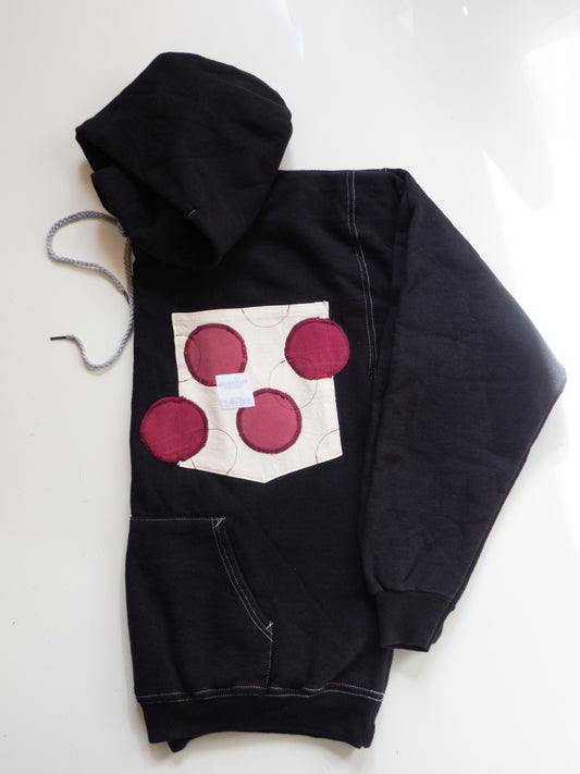Reworked Pocket Hoodie (Size M/L) - Burgundy Polka Dots