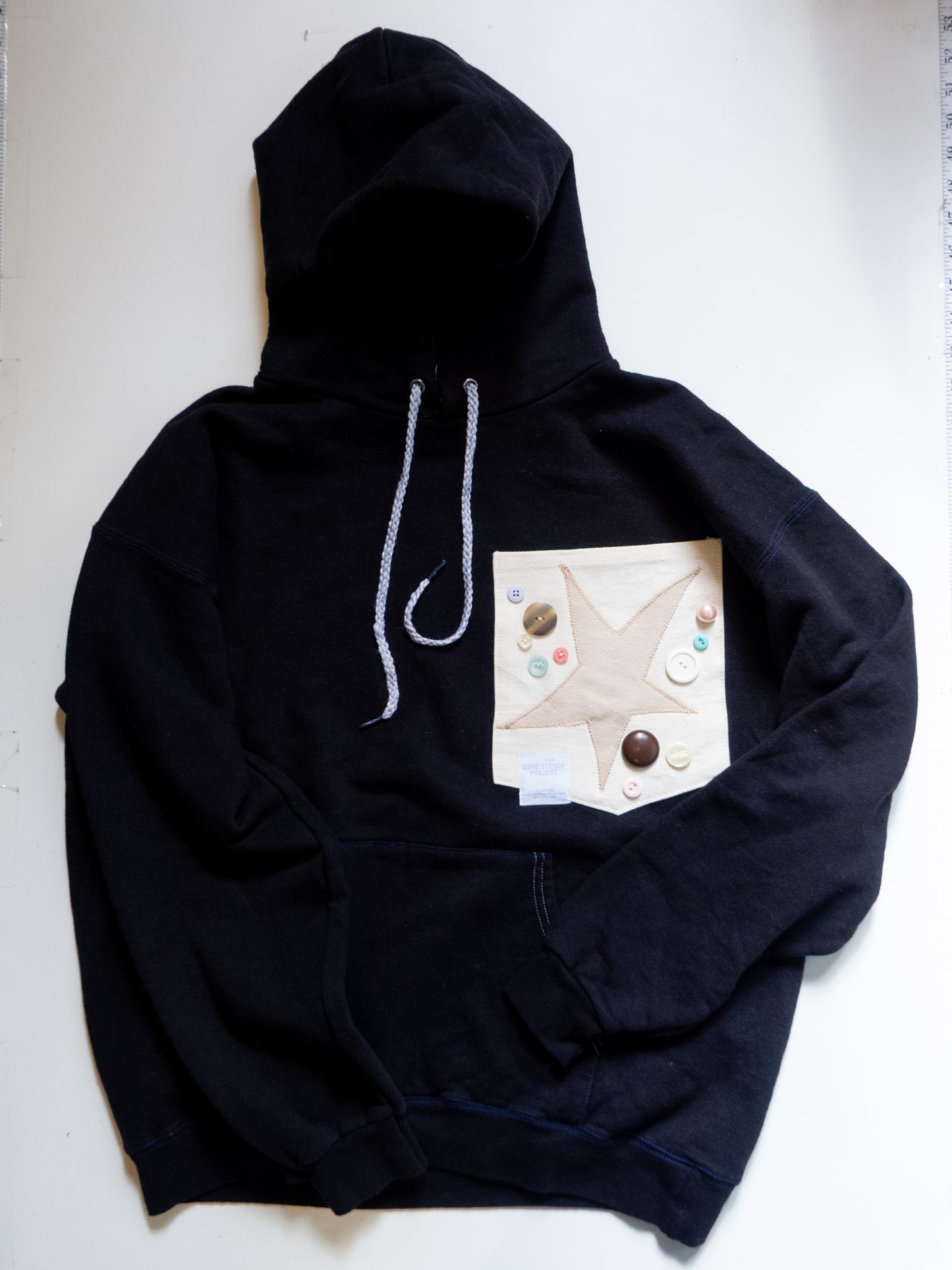 Reworked Pocket Hoodie (Size M) - Tan Star with Button Details