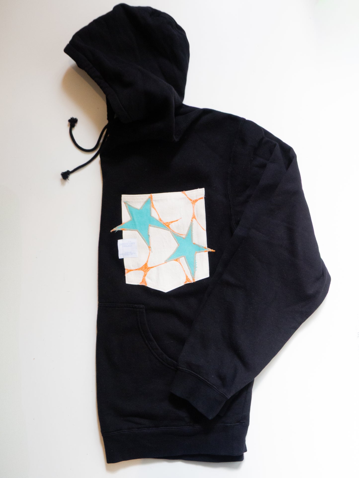 Reworked Pocket Hoodie (Size XL) - Turquoise Stars with Orange Details