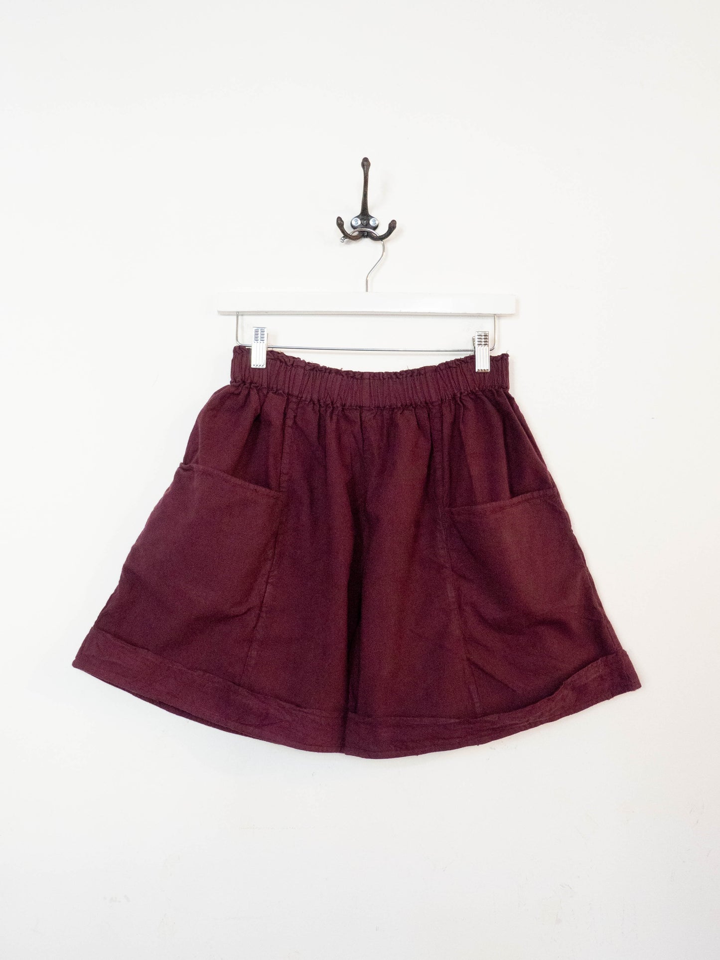 Deadstock Cotton/Linen Elastic Waist Shorts - Plum (XS)