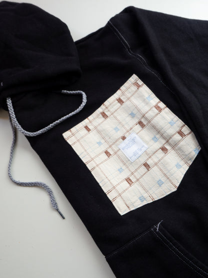 Reworked Pocket Hoodie (Size M) - Brown, and Blue Checker Pattern