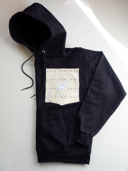 Reworked Pocket Hoodie (Size M) - Brown, Blue, Yellow Square Pattern