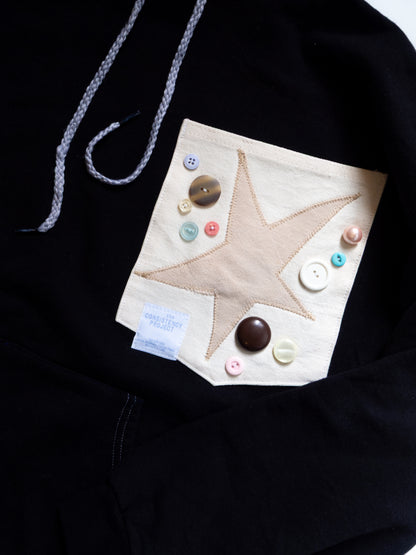 Reworked Pocket Hoodie (Size M) - Tan Star with Button Details