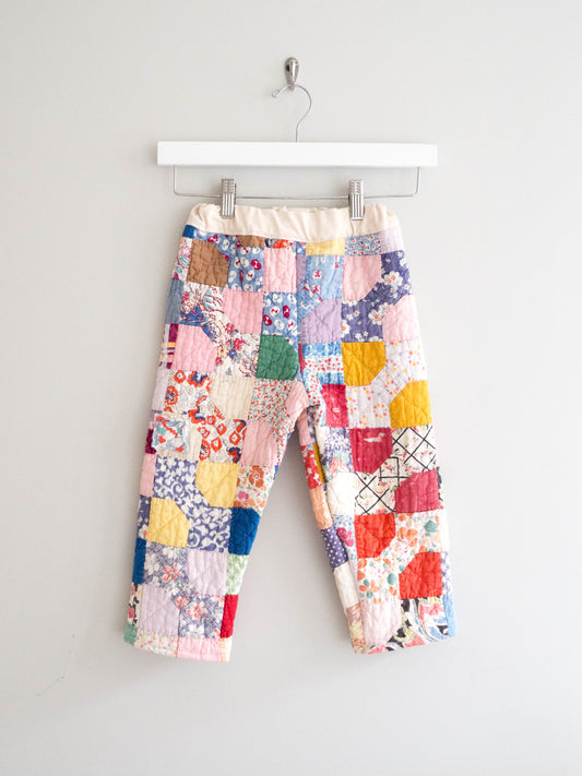 TCP MINI (SIZE 3) - Reworked Vintage Quilted Pants, Pink Feedsack Patchwork