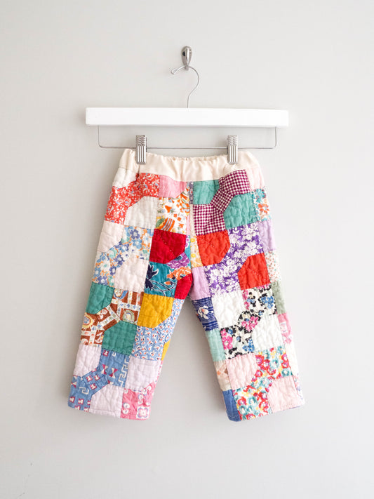 TCP MINI (SIZE 1) - Reworked Vintage Quilted Pants, Pink Feedsack Patchwork (B)