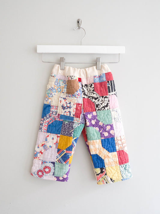 TCP MINI (SIZE 1) - Reworked Vintage Quilted Pants, Pink Feedsack Patchwork (A)