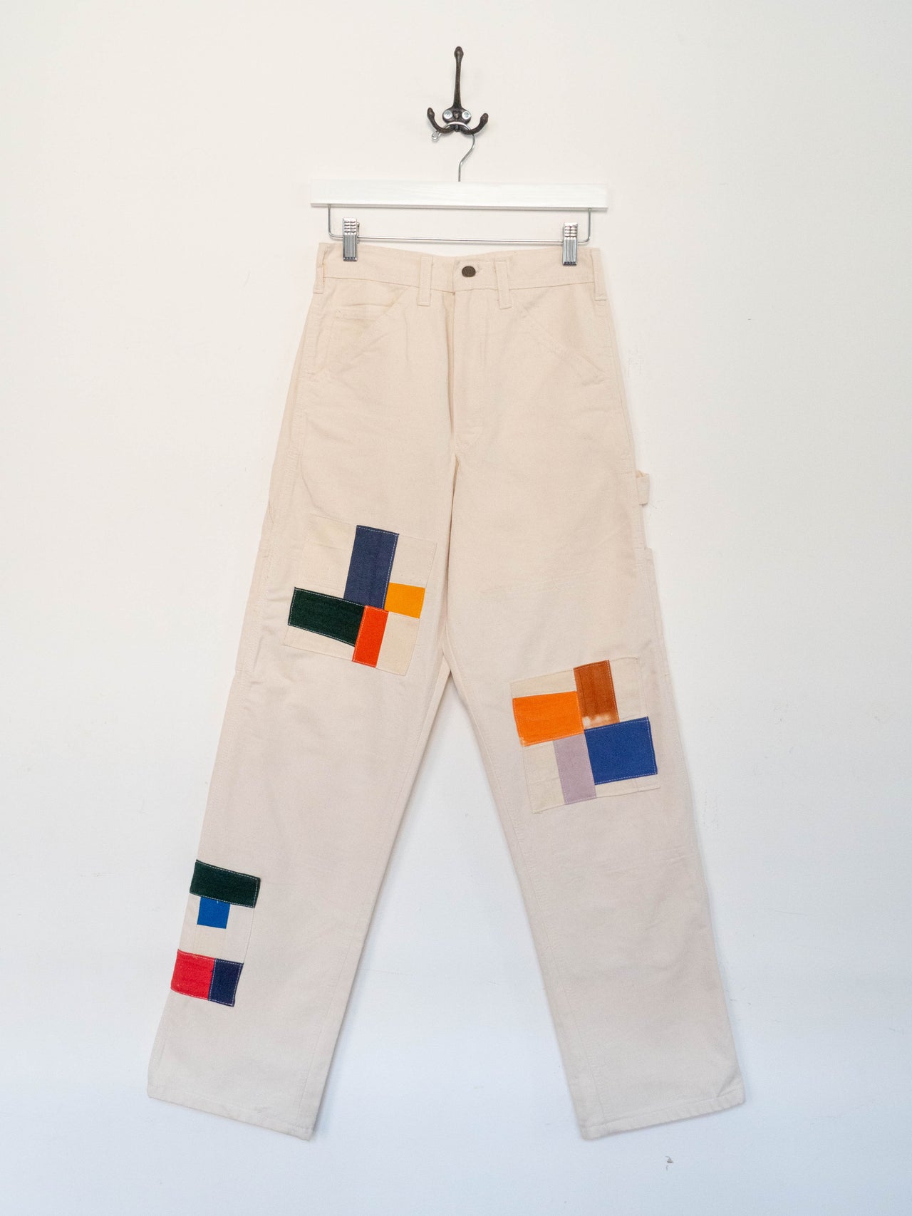 (RTW) 26" WAIST - CREAM/MULTICOLOR - TCP ORGANIC PATCHWORK PANTS - PATCHES