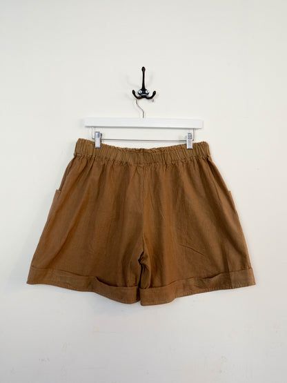 Deadstock Cotton/Linen Elastic Waist Shorts - Beige (L)