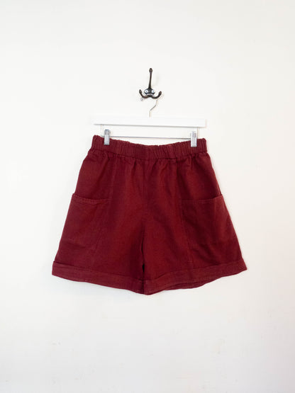 Deadstock Cotton/Linen Elastic Waist Shorts - Burgundy
