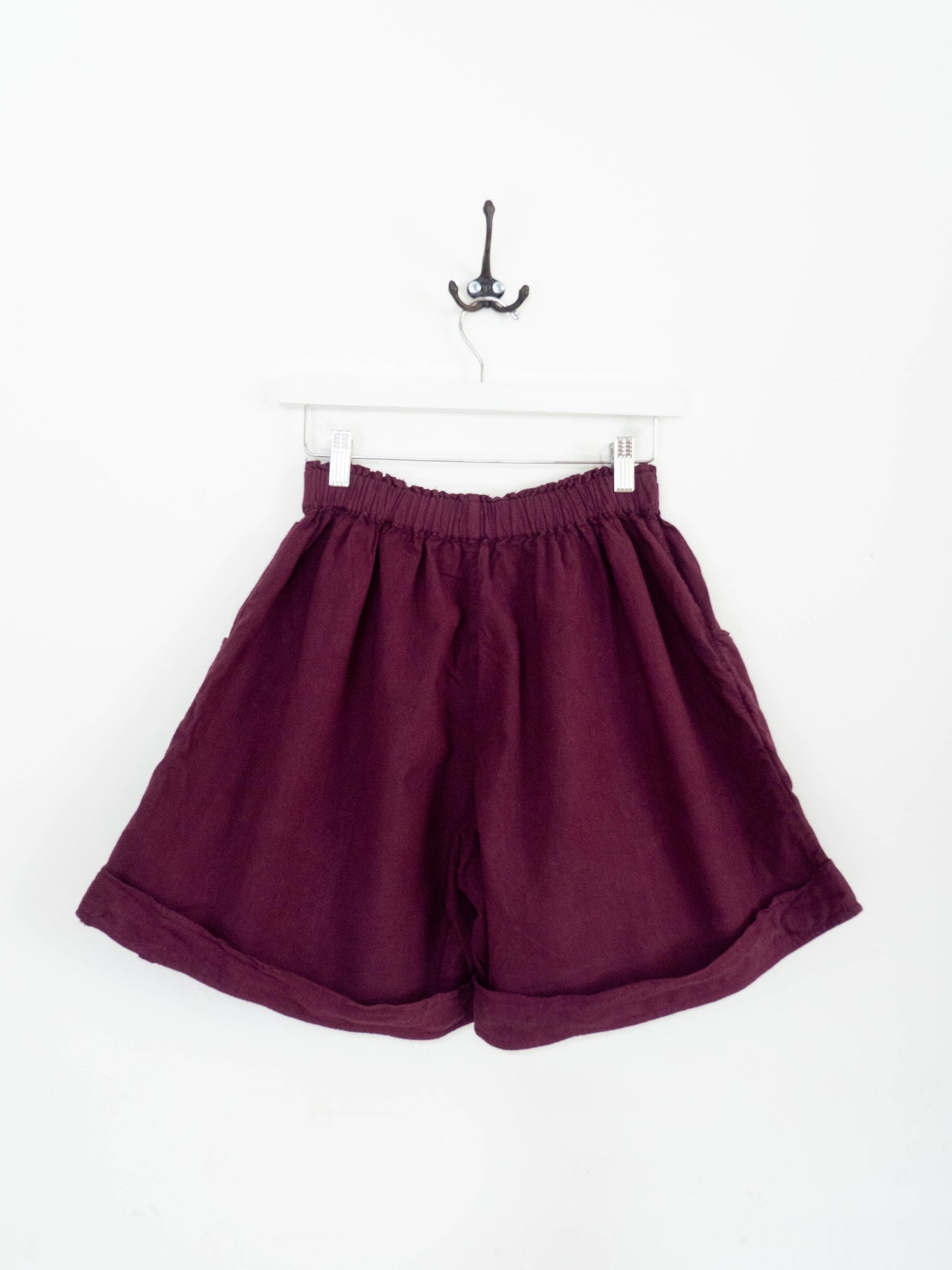 Deadstock Cotton/Linen Elastic Waist Shorts - Plum (XS)